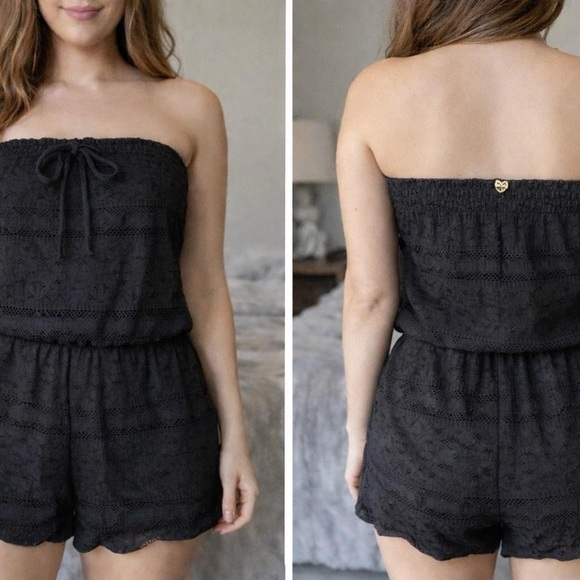 Victoria's Secret Pants - Victoria's Secret Black Strapless Eyelet Romper